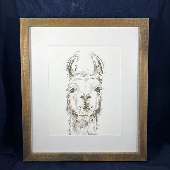 Set Of 3 Framed Animal Prints - Giraffe Alpaca & Elephant - Hobby Lobby - Wooden - Picture 3 of 4